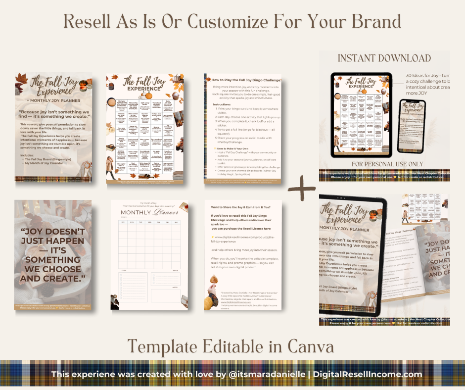 The Fall Joy Experience Digital Product – Editable Canva Template + Resell License