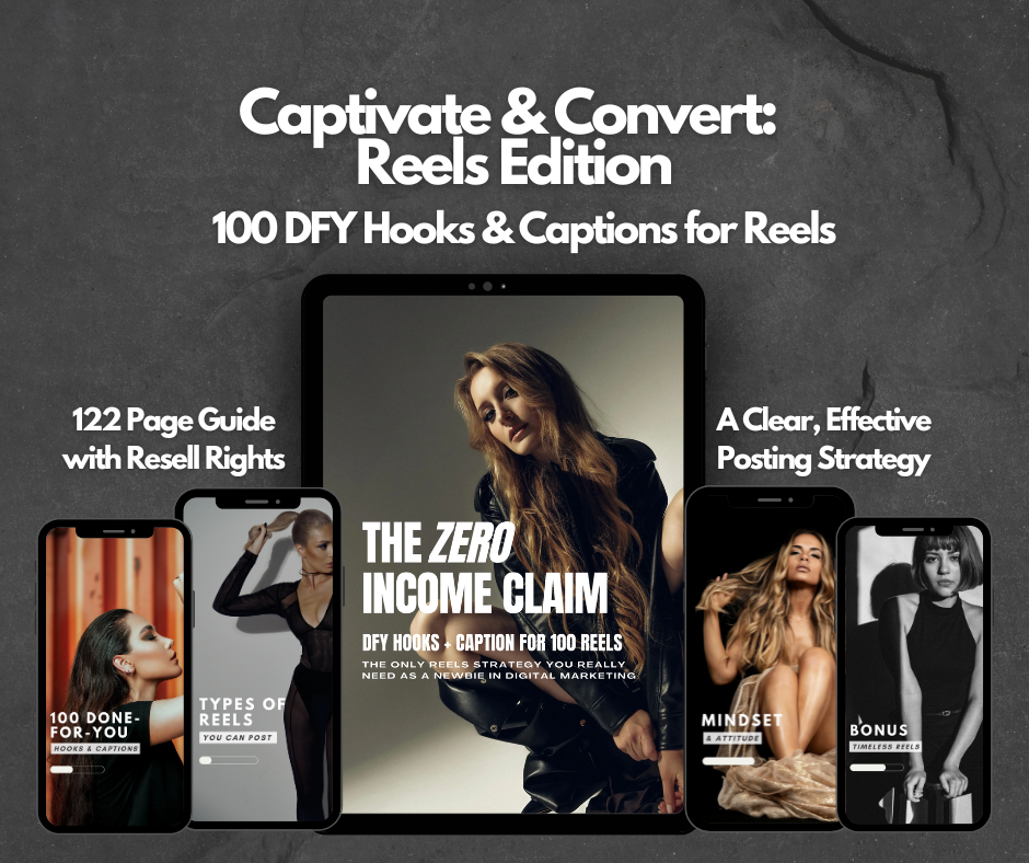 Reels Income The Zero Income Claim | 100 Reels Hooks + Captions with Resell Rights ...